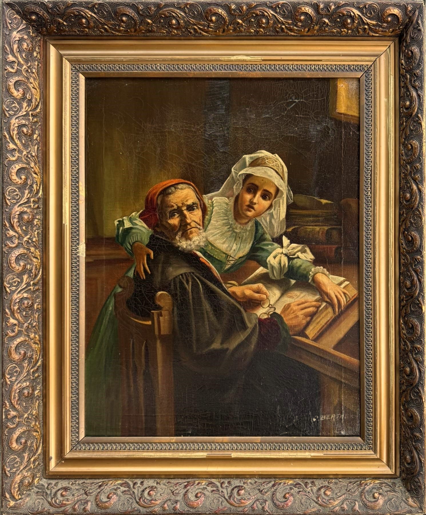 Vintage 1930s Painting “Forbidden Reading” After Karel Ooms